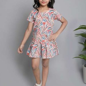pink printed cotton dress for girls
