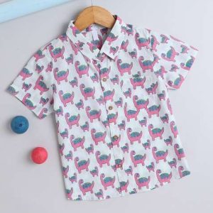 pink printed cotton shirt for boys