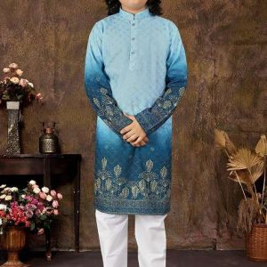 blue rayon embroidered kurta pyjama for boys