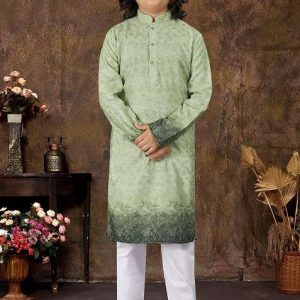 green rayon embroidered kurta pyjama for boys