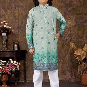 grey rayon embroidered kurta pyjama for boys
