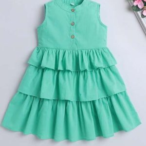 blue solid cotton dress for girls