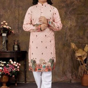 pink rayon embroidered kurta pyjama for boys