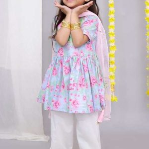 pink rose print angrakha set for girls