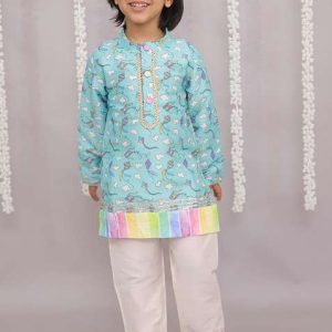 sky blue kite print kurta set for boys
