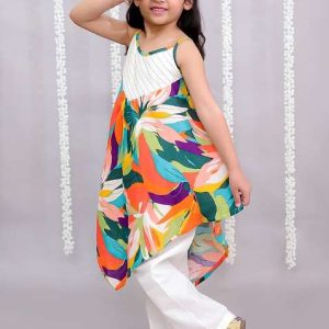 parrot print strap dress for girls