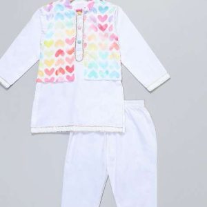 off white printed cotton kurta set wedding for boys