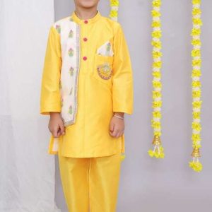 mustard yellow emboridery kurta for boys
