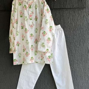 off white floral print kurta set for boys