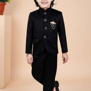 black solid polyster jodhpuri suit for boys