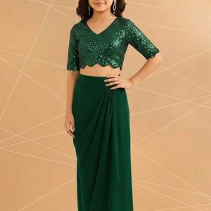 girls green embellished georgette fusion set