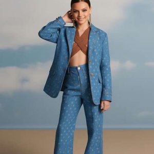 girls light blue embroidered denim co ord set