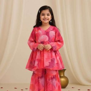 girls multicolor floral print georgette sharara set