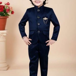 blue solid polyster jodhpuri suit for boys