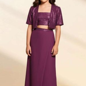 girls purple sequin georgette fusion set
