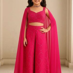 girls pink sequin organza sharara set