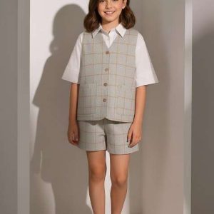 girls grey foil print cotton denim co ord set