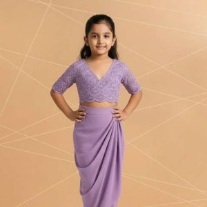 girls lavender embellished georgette fusion set