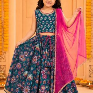 blue cotton lehenga set for girls