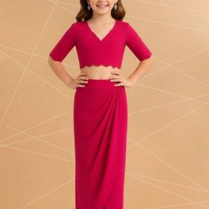 girls hot pink embellished georgette fusion set