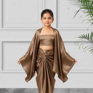 girls brown solid tissue fusion set