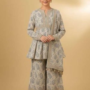 girls white floral print chiffon sharara set