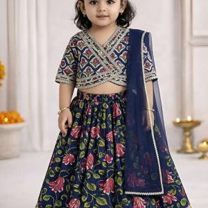 blue printed cotton ethnic set for girls
