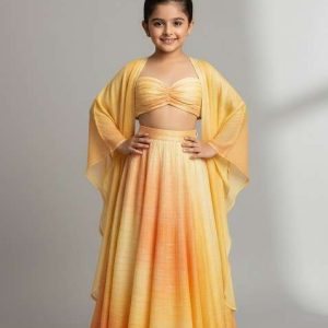 girls multicolor textured tissue lehenga set