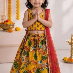 yellow cotton lehenga set for girls