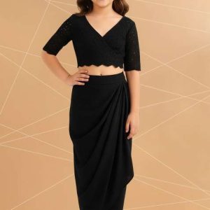 girls black embellished georgette fusion set