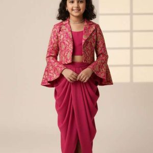 girls pink brocade fusion set