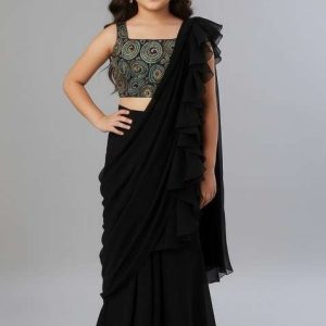 girls black sequin crepe fusion set