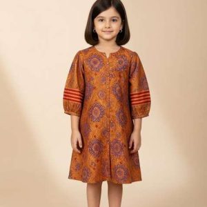girls orange brocade dress