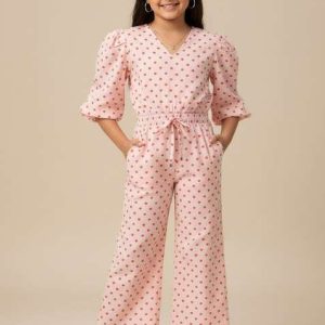 girls pink polka dot poplin co ord set