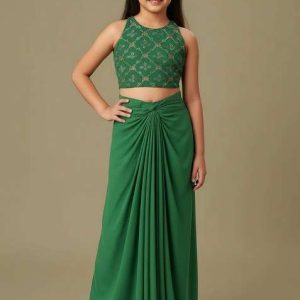 girls green sequin crepe fusion set