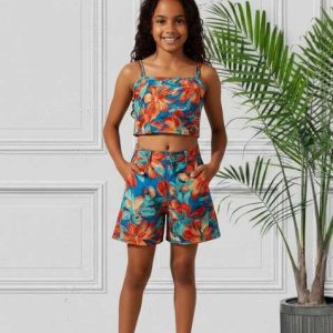girls multicolor abstract print poplin co ord set
