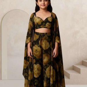 girls multicolor floral print chinon fusion set