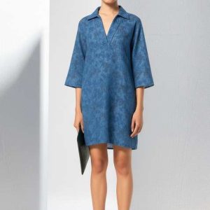 girls blue embroidered denim dress