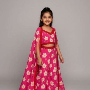 girls pink floral print fusion set