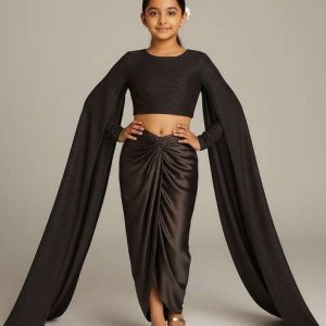 girls brown sequin knit fusion set