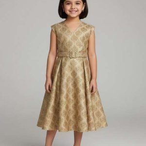 girls beige brocade dress