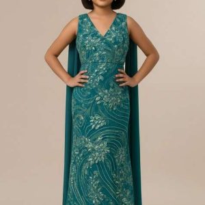 girls teal blue sequin georgette fusion set
