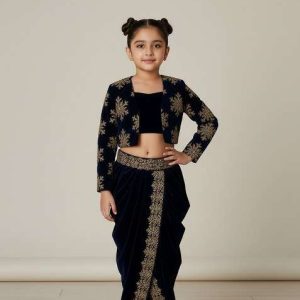 girls navy blue sequin crepe fusion set