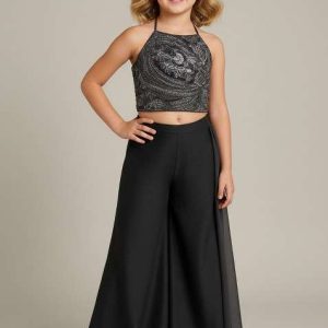 girls grey embroidered georgette fusion set