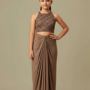 girls light brown sequin crepe fusion set