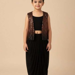 girls black and brown sequin chinon fusion set