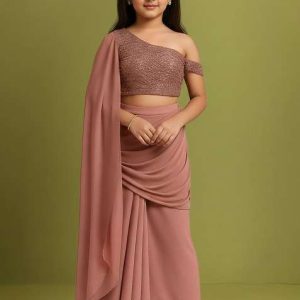 girls pink embellished net fusion set