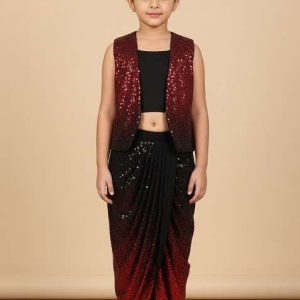 girls black and red sequin chinon fusion set