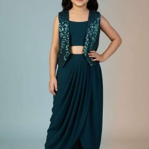 girls navy blue sequin chinon fusion set