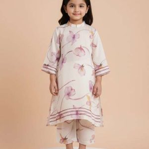 girls multicolor floral print satin kaftan set